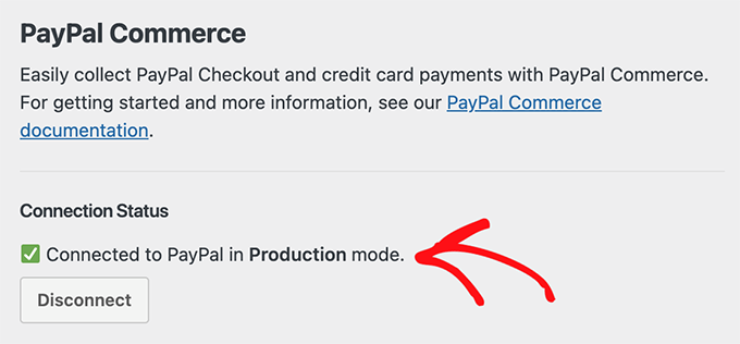 PayPal connected message