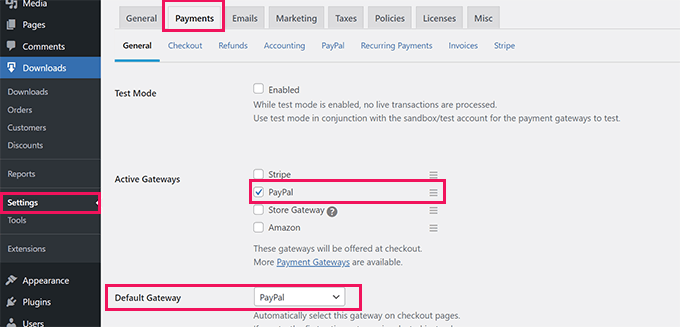 Setting up payments