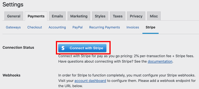 Click on Connect With Stripe button