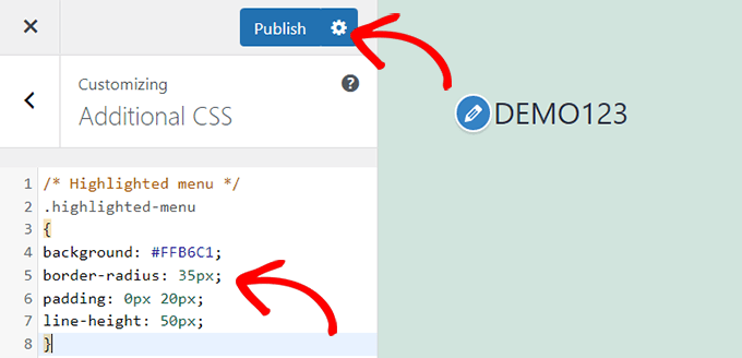 کد CSS را در برگه CSS اضافی جای‌گذاری کنید
