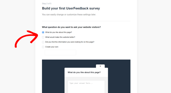 Choose question for your first UserFeedback survey