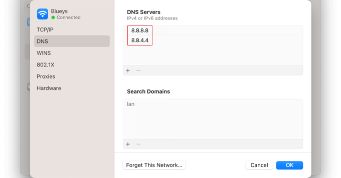 Google'ın DNS Sunucuları için Adresleri Ekleyin