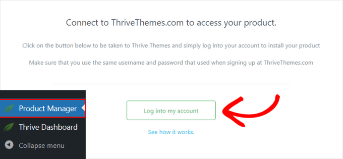 Log into the Thrive Product Manager control panel