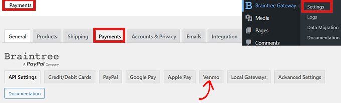 WebHostingExhibit on-the-payments-page-select-venmo-tab How to Add Venmo in WordPress  