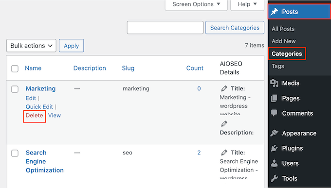 如何删除 WordPress 类别