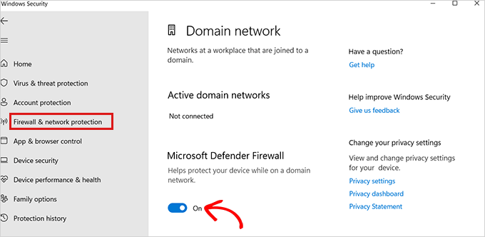 Switch the firewall toggle off