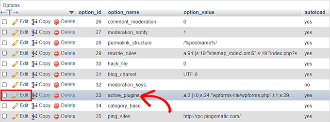Щелкните параметр Activate_Plugins.