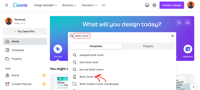在 Canva 中搜索书籍封面模板