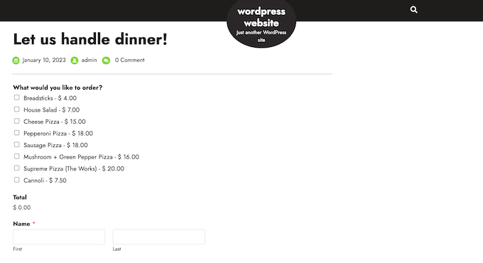 Adding an online takeaway order form to your WordPress website