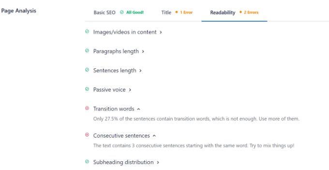 Analyze content readability