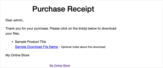 The default Easy Digital Downloads purchase receipt email