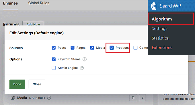 Add Products as search source