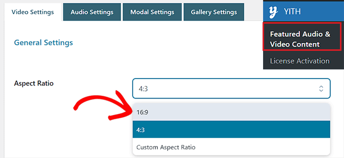 Pick the element ratio for the item video