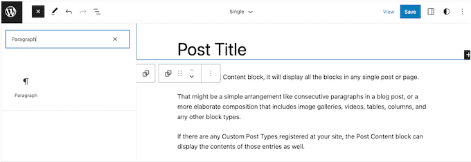 Adding a Paragraph block to a full-site template